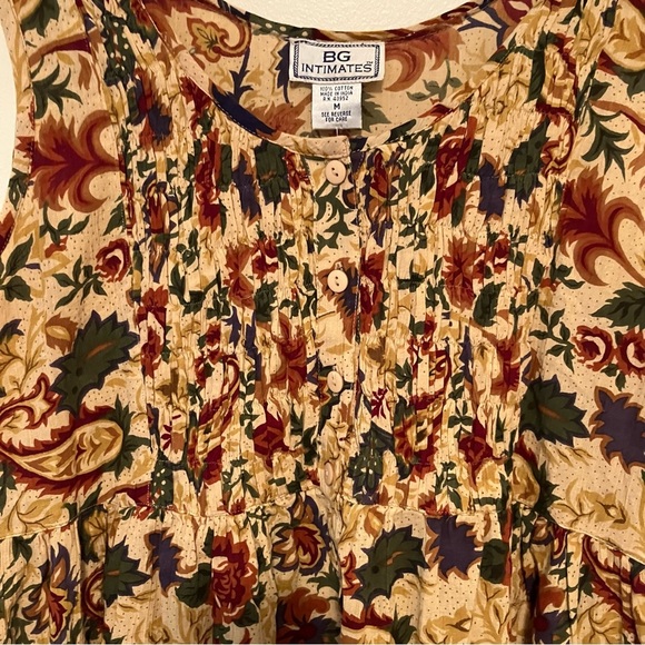 VTG 90s Jumper Dress Nightgown Sz. L Cottagecore Fairy Cotton NOS Tan Floral - Picture 3 of 5